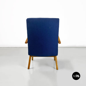 Danish blue cotton and beech armchair, 1960s