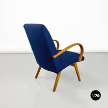 将图片加载到图库查看器，Danish blue cotton and beech armchair, 1960s
