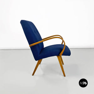 Danish blue cotton and beech armchair, 1960s