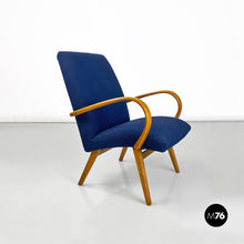 将图片加载到图库查看器，Danish blue cotton and beech armchair, 1960s
