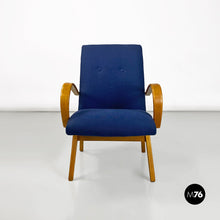 将图片加载到图库查看器，Danish blue cotton and beech armchair, 1960s
