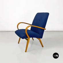 Charger l&#39;image dans la galerie, Danish blue cotton and beech armchair, 1960s
