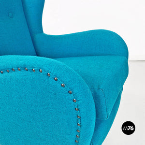 Teal-colored cotton and beech armchair, 1960s