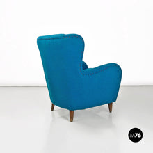 Load image into Gallery viewer, Teal-colored cotton and beech armchair, 1960s
