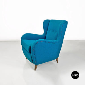 Teal-colored cotton and beech armchair, 1960s