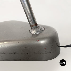 Grey metal and chromed steel Bauhaus style Ministero table lamp, 1930s