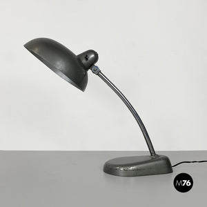 Grey metal and chromed steel Bauhaus style Ministero table lamp, 1930s