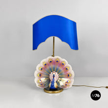 Load image into Gallery viewer, Adjustable table lamp with peacock decor, 1970s
