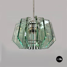 Charger l&#39;image dans la galerie, Metal and glass chandelier by Max Ingrand for Fontana Arte, 1960s
