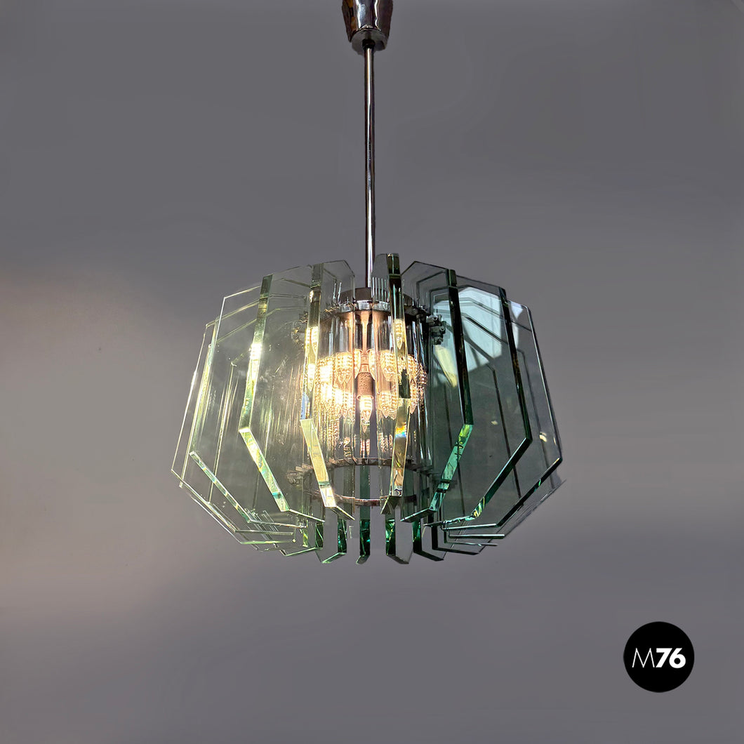 Metal and glass chandelier by Max Ingrand for Fontana Arte, 1960s