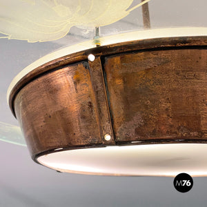 Glass chandelier with copper decoration, 1940s