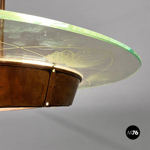 Glass chandelier with copper decoration, 1940s