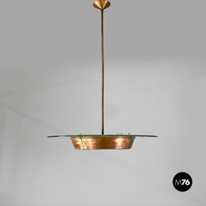 Glass chandelier with copper decoration, 1940s