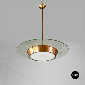 Glass chandelier with copper decoration, 1940s