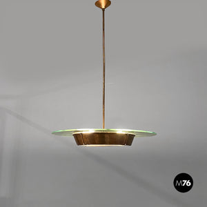 Glass chandelier with copper decoration, 1940s