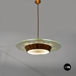 Glass chandelier with copper decoration, 1940s