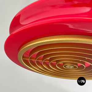 Red glass and brass Orion chandelier by Schwarz and Staff for Staff Leuchten, 1960s