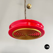 Load image into Gallery viewer, Red glass and brass Orion chandelier by Schwarz and Staff for Staff Leuchten, 1960s

