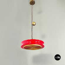 将图片加载到图库查看器，Red glass and brass Orion chandelier by Schwarz and Staff for Staff Leuchten, 1960s
