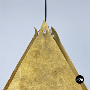 Pyramid metal and parchment chandelier, 1960s