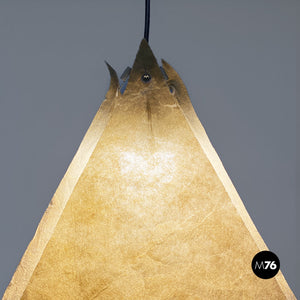 Pyramid metal and parchment chandelier, 1960s