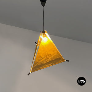 Pyramid metal and parchment chandelier, 1960s