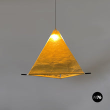 将图片加载到图库查看器，Pyramid metal and parchment chandelier, 1960s
