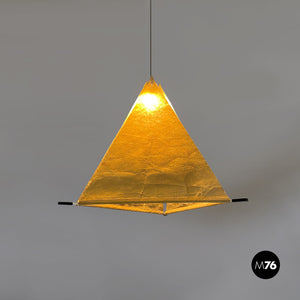 Pyramid metal and parchment chandelier, 1960s