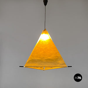 Pyramid metal and parchment chandelier, 1960s