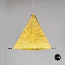 将图片加载到图库查看器，Pyramid metal and parchment chandelier, 1960s
