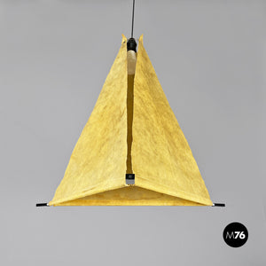 Pyramid metal and parchment chandelier, 1960s