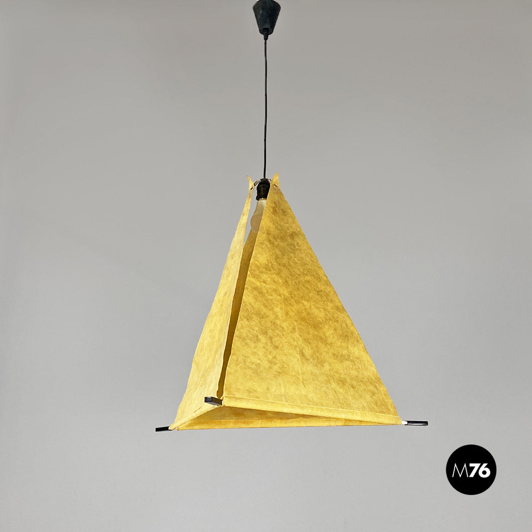 Pyramid metal and parchment chandelier, 1960s