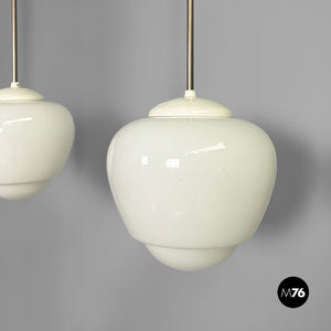 White glass opaline chandeliers, 1970s