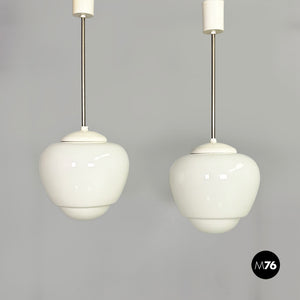 White glass opaline chandeliers, 1970s
