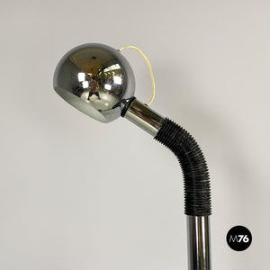 Adjustable chromed steel and black plastic floor lamp, 1970s