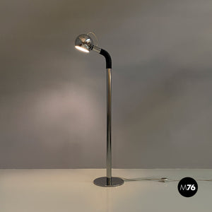 Adjustable chromed steel and black plastic floor lamp, 1970s