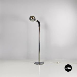 Adjustable chromed steel and black plastic floor lamp, 1970s