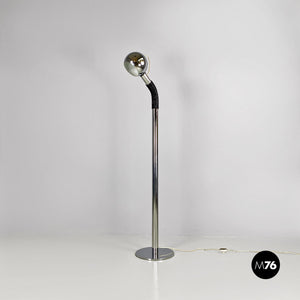 Adjustable chromed steel and black plastic floor lamp, 1970s