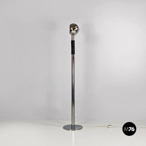 Adjustable chromed steel and black plastic floor lamp, 1970s