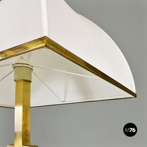 Brass, cream white metal and fabric floor lamp, 1980s