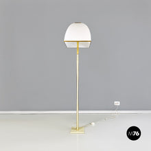 Load image into Gallery viewer, Brass, cream white metal and fabric floor lamp, 1980s
