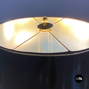 Brass and glossy black abat-jours or table lamps, 1940s