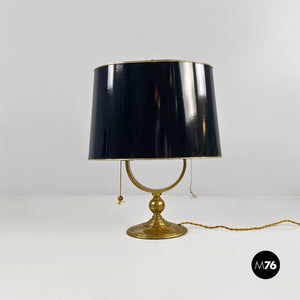 Brass and glossy black abat-jours or table lamps, 1940s