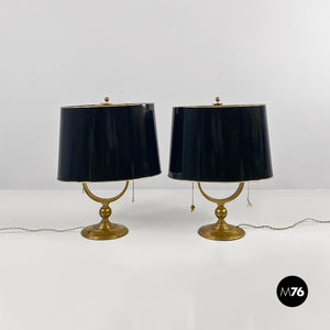 Brass and glossy black abat-jours or table lamps, 1940s