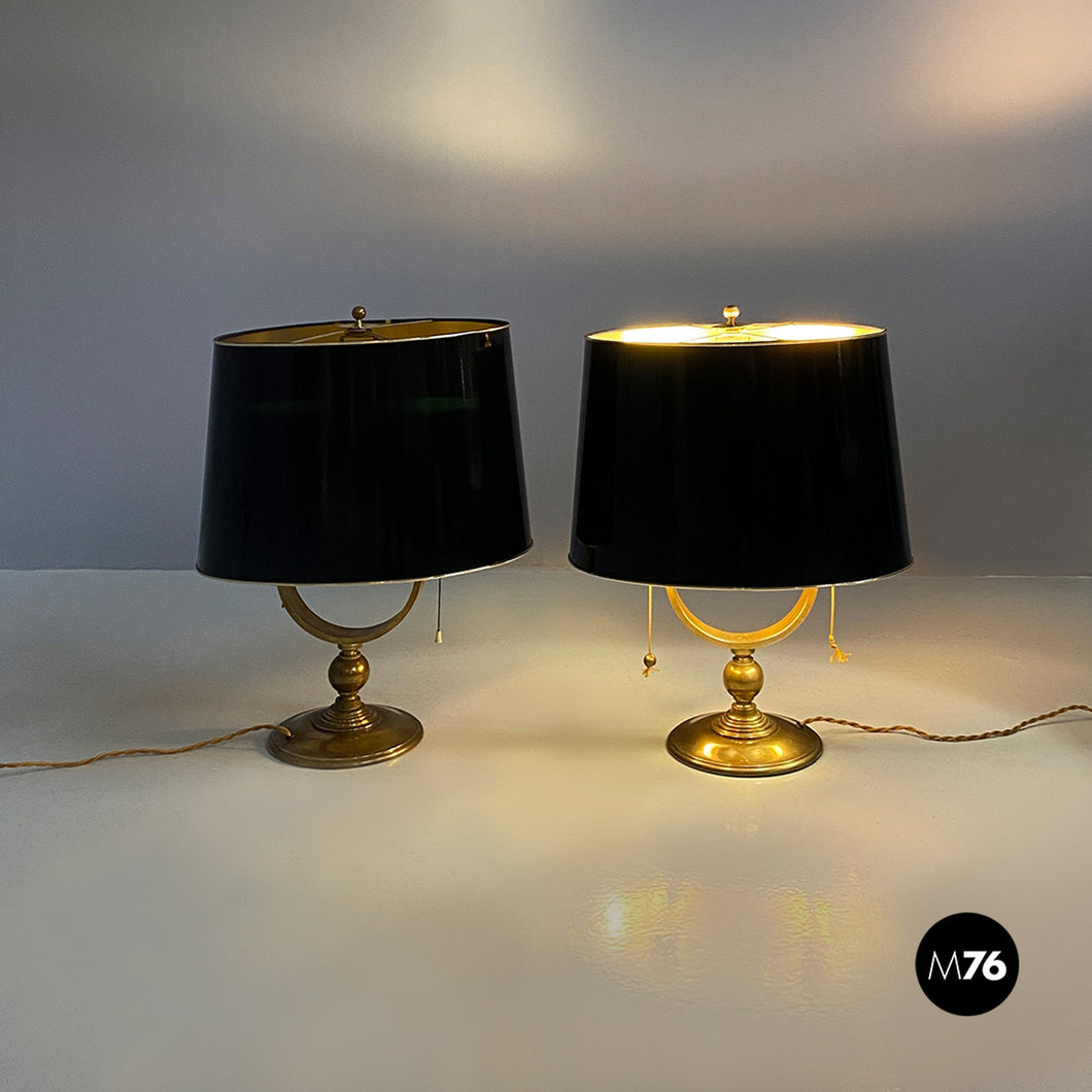 Brass and glossy black abat-jours or table lamps, 1940s