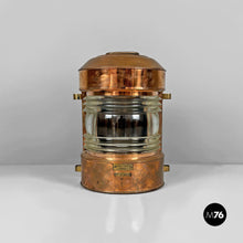 将图片加载到图库查看器，Naval navigation lantern in copper with Fresnel lens, 1950s
