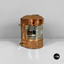 将图片加载到图库查看器，Naval navigation lantern in copper with Fresnel lens, 1950s
