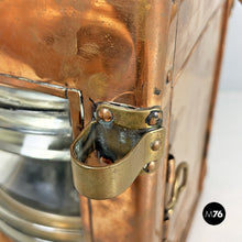 将图片加载到图库查看器，Naval navigation lantern in copper with Fresnel lens, 1950s
