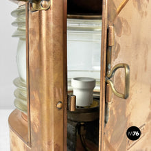 将图片加载到图库查看器，Naval navigation lantern in copper with Fresnel lens, 1950s
