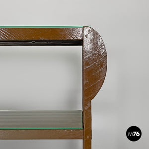 Brown wood and glass bookcase, 1970s